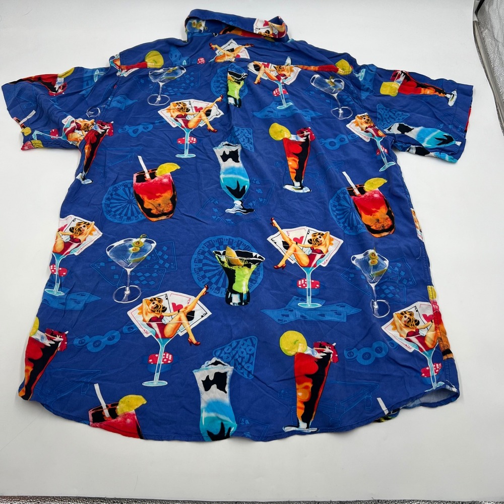 Junction West Mens XXL Casino Pin Up Cocktail Rayon Hawaiian Shirt Blue Retro - Picture 8 of 11